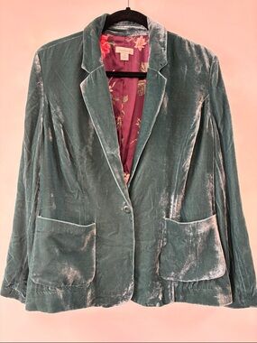 Sundance Velvet Single-Button Blazer in Teal Green